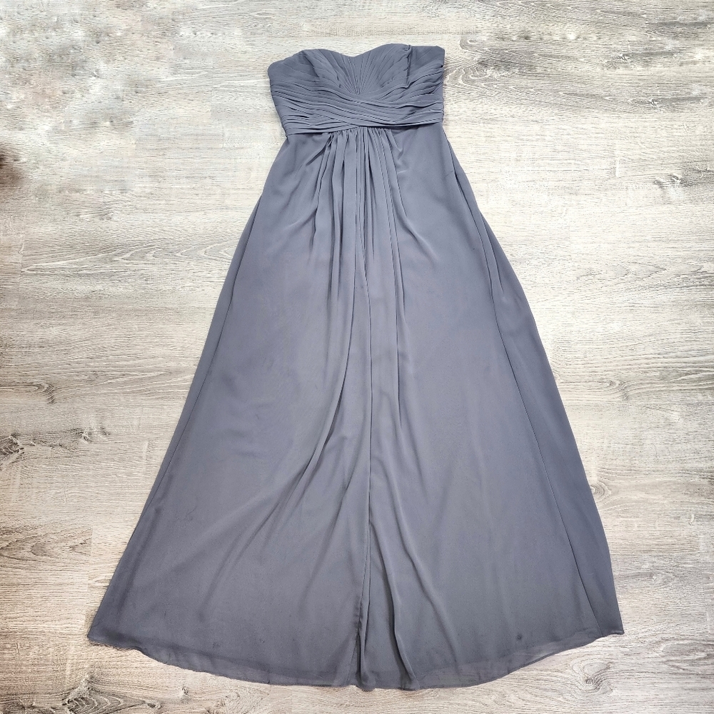 DAVID'S BRIDAL Pewter Gray Strapless Bridesmaid Dress Formal Formalwear 10